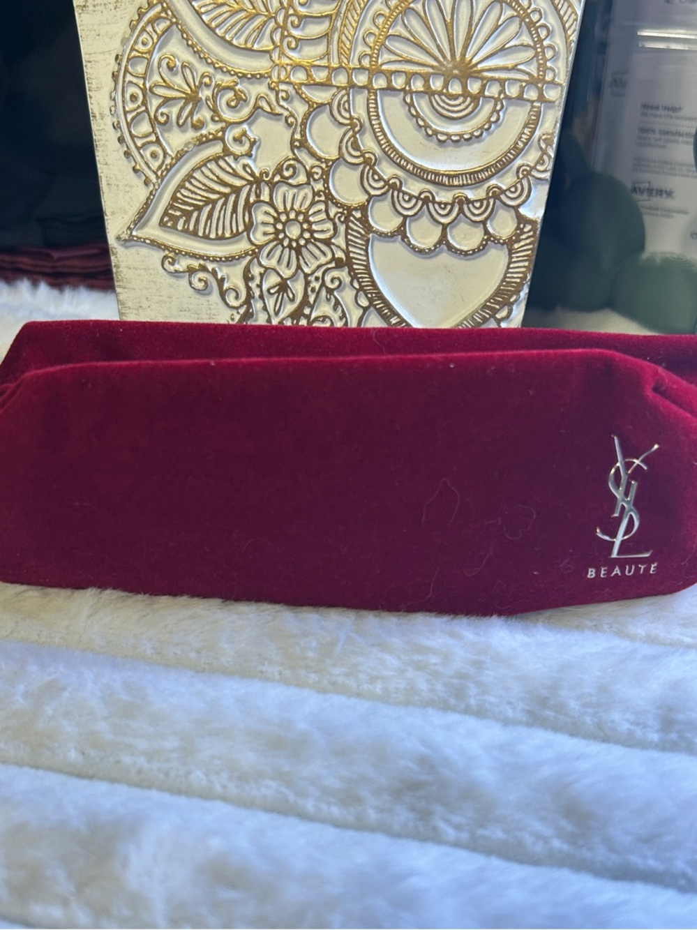 Yves Saint Laurent Velvet Cosmetic Pouch in Deep Wine Red